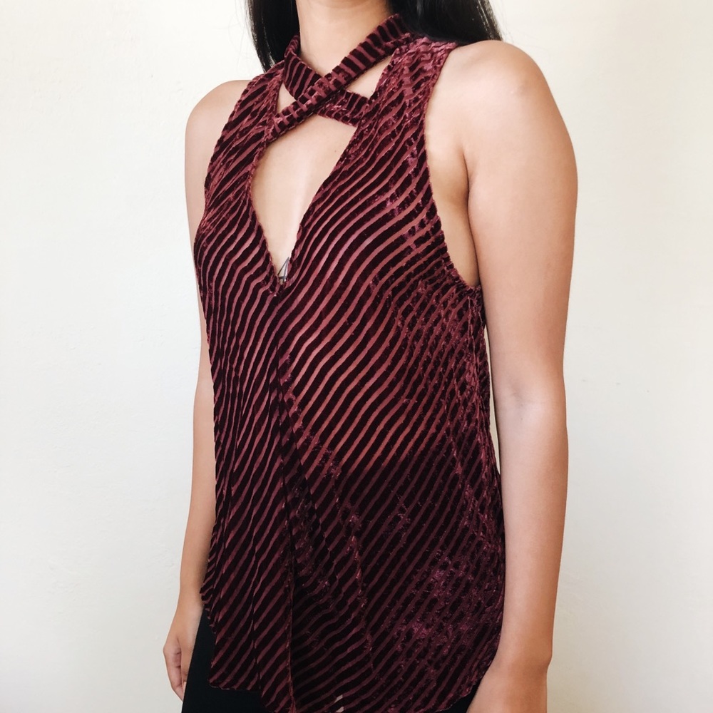 Deep V-Neck Tank with Velvet Stripes